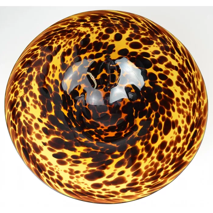 Art Glass Handmade Amber Bowl With Controlled Colors & Applied Base