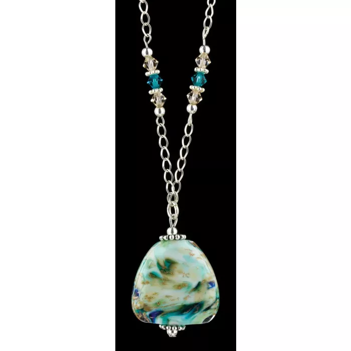Fenton Art Glass - Sterling Silver Chain Necklace With Sand And Sea Pendant