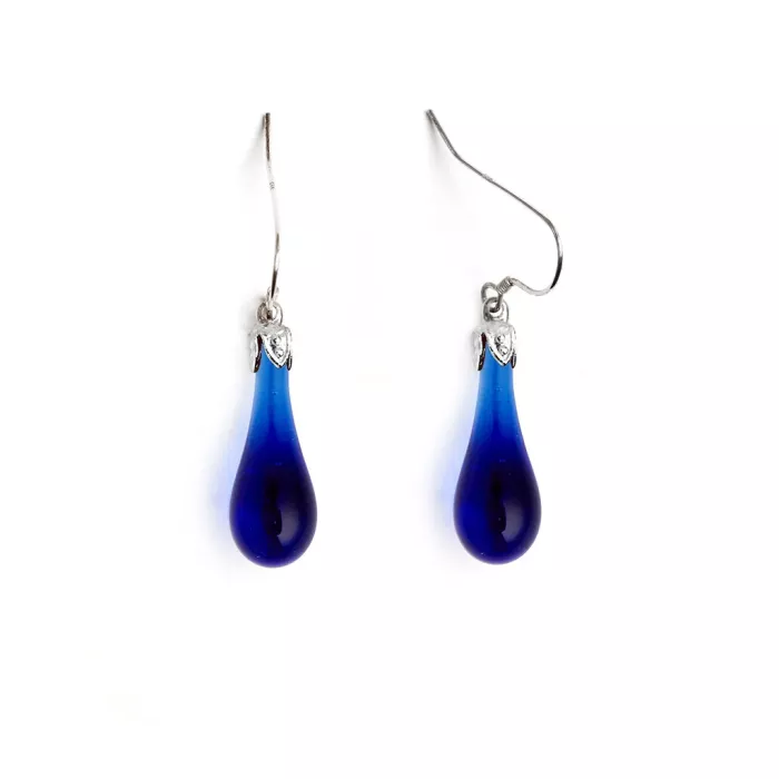 Fenton Art Glass - Teardrop Earrings - Cobalt - Handcrafted