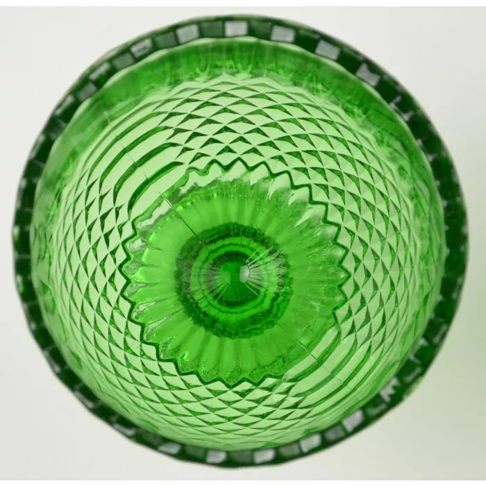 Pressed Glass Diamond & Panel Pattern Green Glass Compote - 6.25" Tall