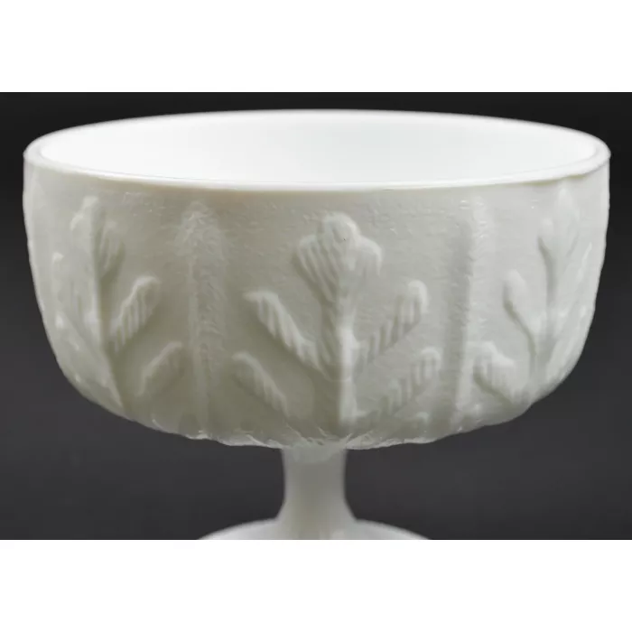 FTD - Milk Glass Leaf Pattern - Footed Compote Planter - 6.5" Round