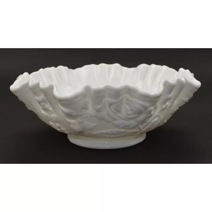 Imperial Glass - Rose Milk Glass Pattern - Crimped Bowl - 9" Round