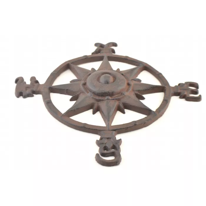 Cast Iron Nautical Compass Wall Plaque - Rust Finish - 11" Wide