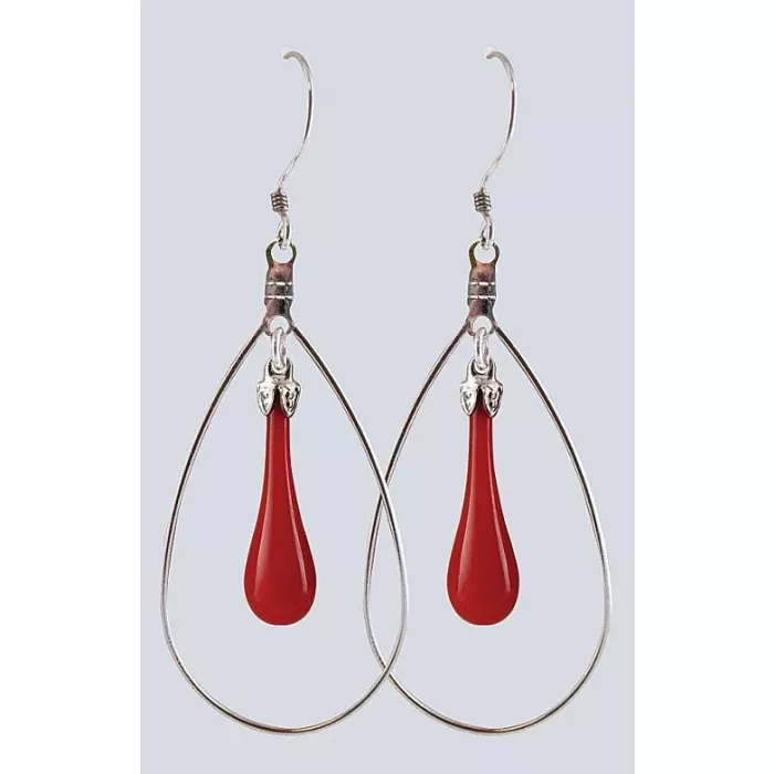 Fenton Art Glass - Hoop Style Teardrop Earrings - Maraschino Cherry
