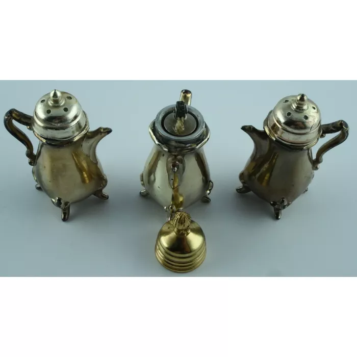 Nu-Trend Salt Pepper & Lighter Set - Brass Tone Painted - by Cory Made In USA