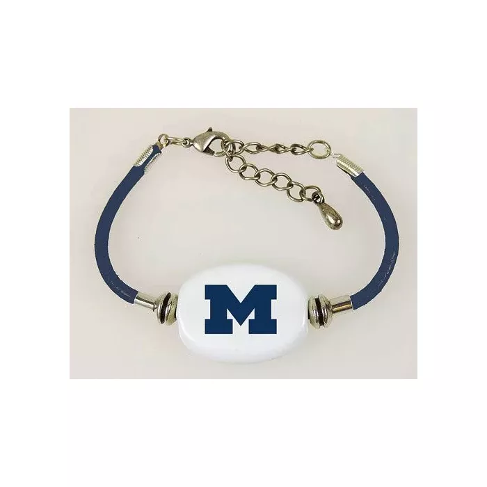 Fenton Collegiate Logo Leather Cord Bracelet - Michigan Wolverines Glass Bead