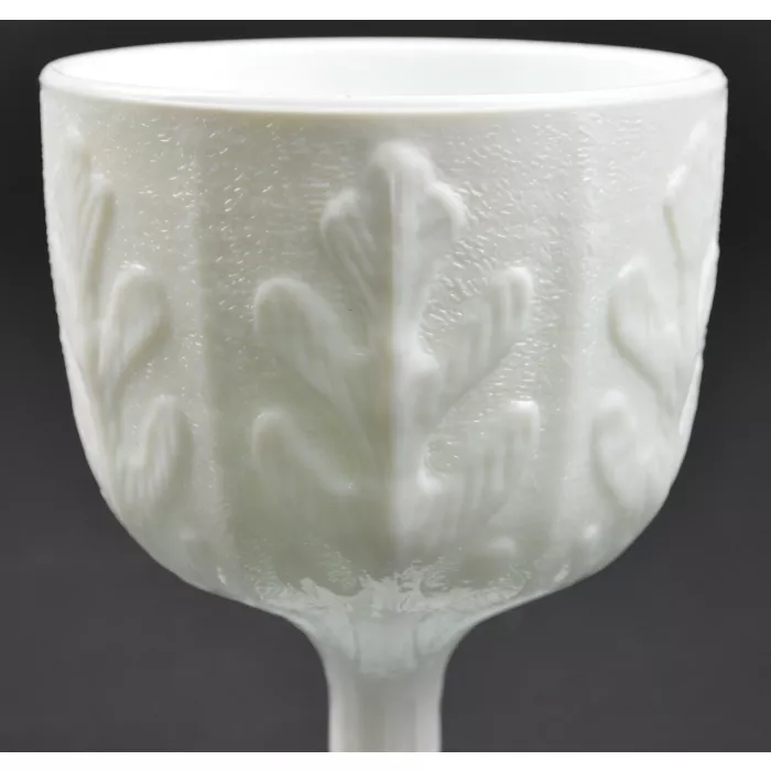 FTD - Milk Glass Leaf Pattern - Footed Compote Planter - 4.375" Round