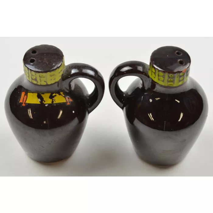 Vintage Brown Jug Ceramic Salt & Pepper Shakers - 3" Tall
