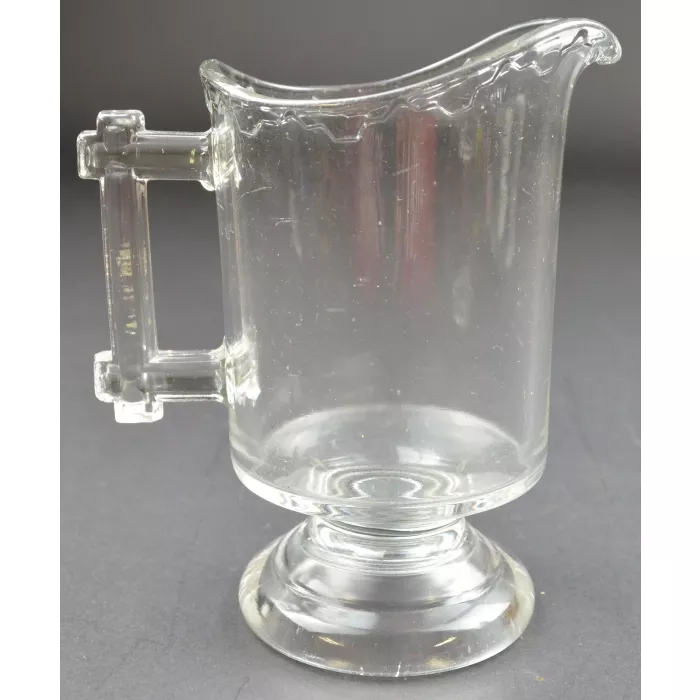 Clear Glass Creamer Pitcher - Drip Pattern & Wood Style Handle - 5.625" Tall
