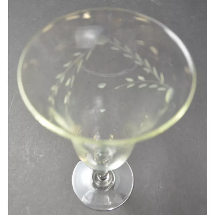 Clear Champagne Glass - Etched Vine & Ball Pattern - 6.375" Tall