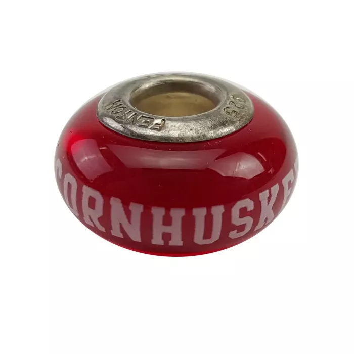Fenton Red Glass Collegiate Bead - Nebraska Cornhuskers - Sterling Silver Lined