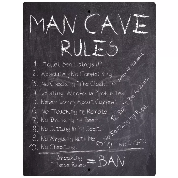Aluminum Sign - Man Cave 14 Rules Chalkboard List