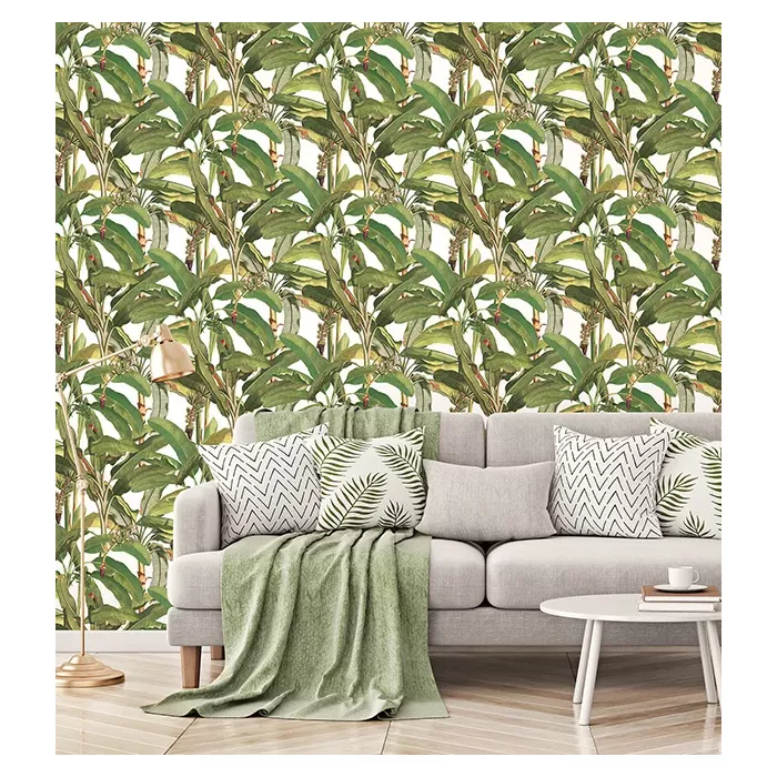 Polynesian Leaves Wallpaper Green Norwall Wallcovering MH36534