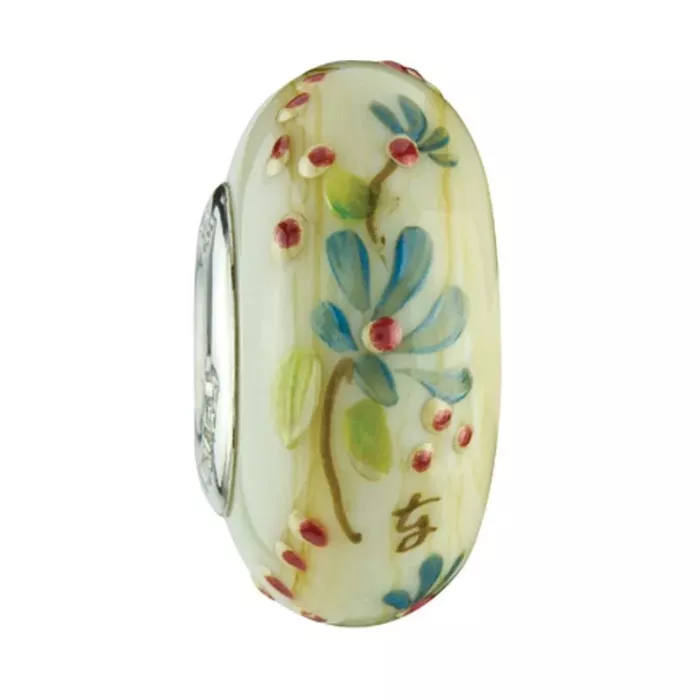 Fenton Art Glass Artisan Bead - Field of Flowers - Sterling Silver Core