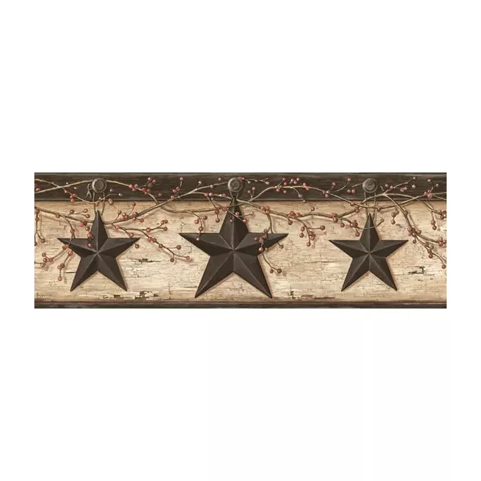 Ennis Sand Rustic Barn Star Wallpaper Border Chesapeake PUR44602B