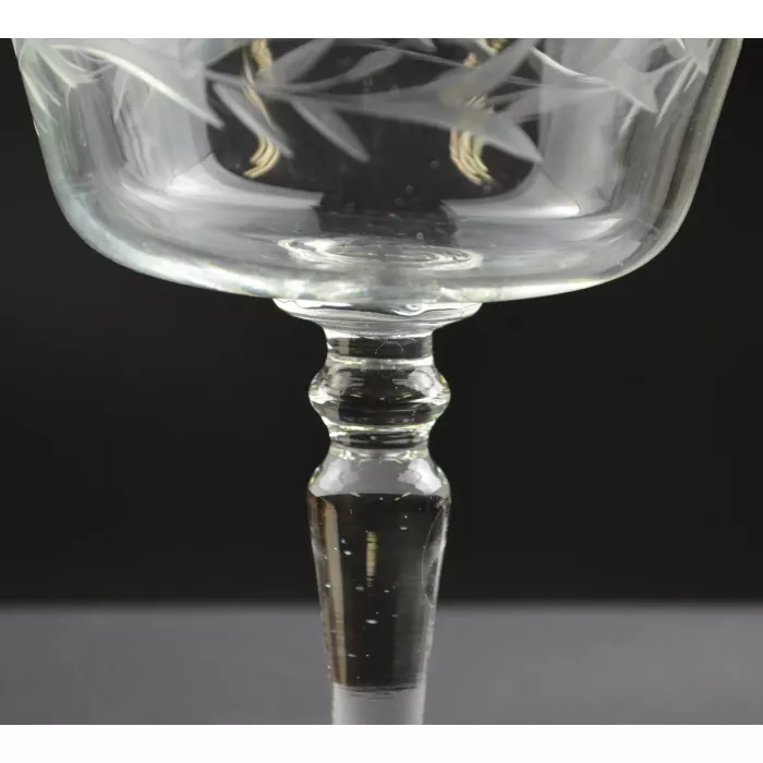 Clear Etched Glass Holly Design Tall Sherbet - 5.375" Tall