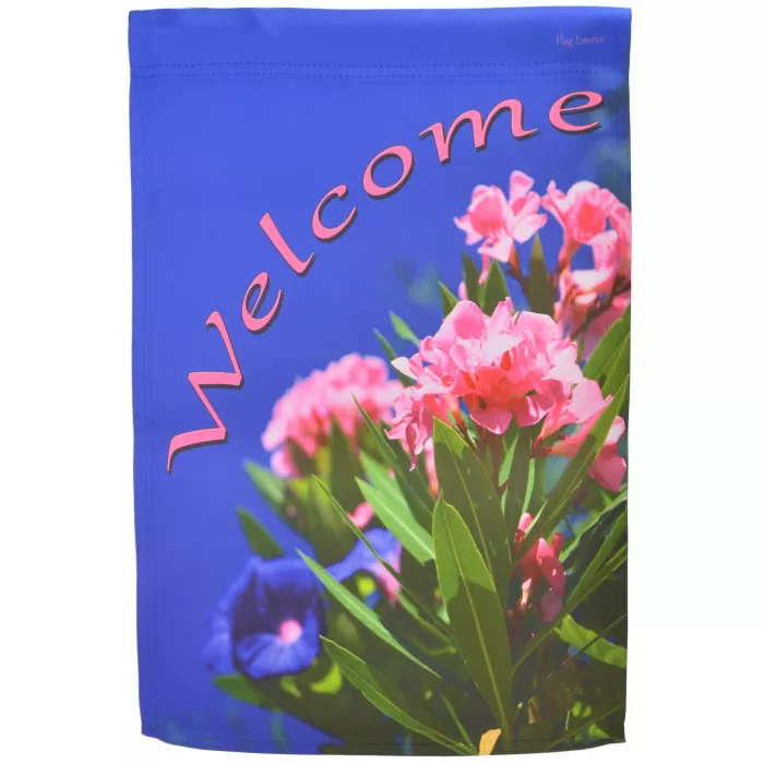 Flag Emotes - Double Sided Garden Flag - Pink Flowers Welcome