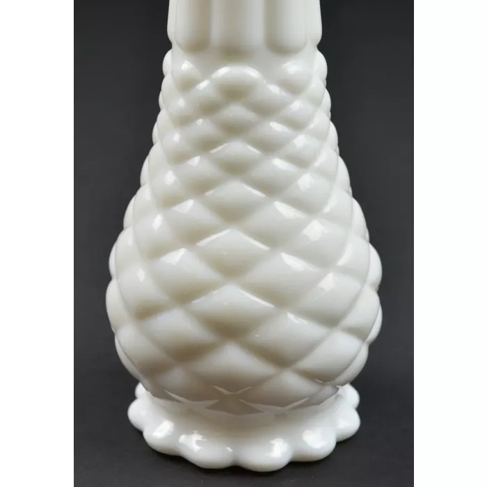Milk Glass Diamond Pattern - Bud Vase - 9" Tall