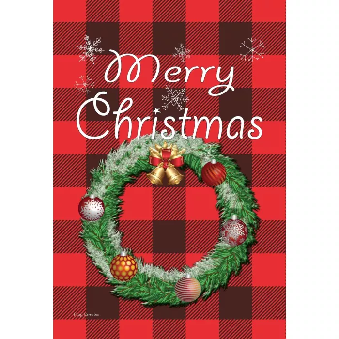 Flag Emotes - Double Sided Garden Flag - Merry Christmas Flannel Wreath