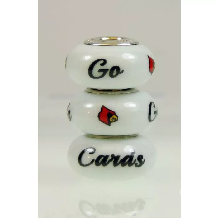 Fenton Milk Glass Collegiate Bead - Louisville -Go Cards - Sterling Silver Lined