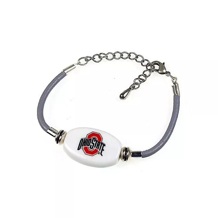 Fenton Collegiate Logo Leather Cord Bracelet - Ohio State Buckeye Glass Bead