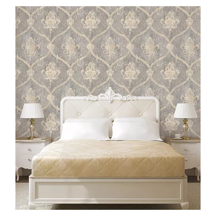 Regal Damask Wallpaper Grey, Beige Norwall Wallcovering MH36506