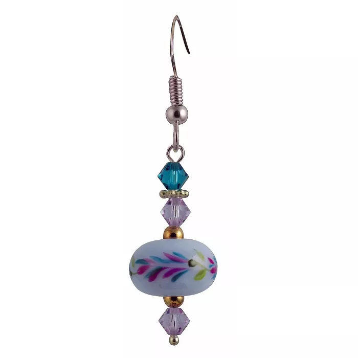 Fenton Art Glass - Bead Style Earrings - Fanciful Feathers - Hand Painted