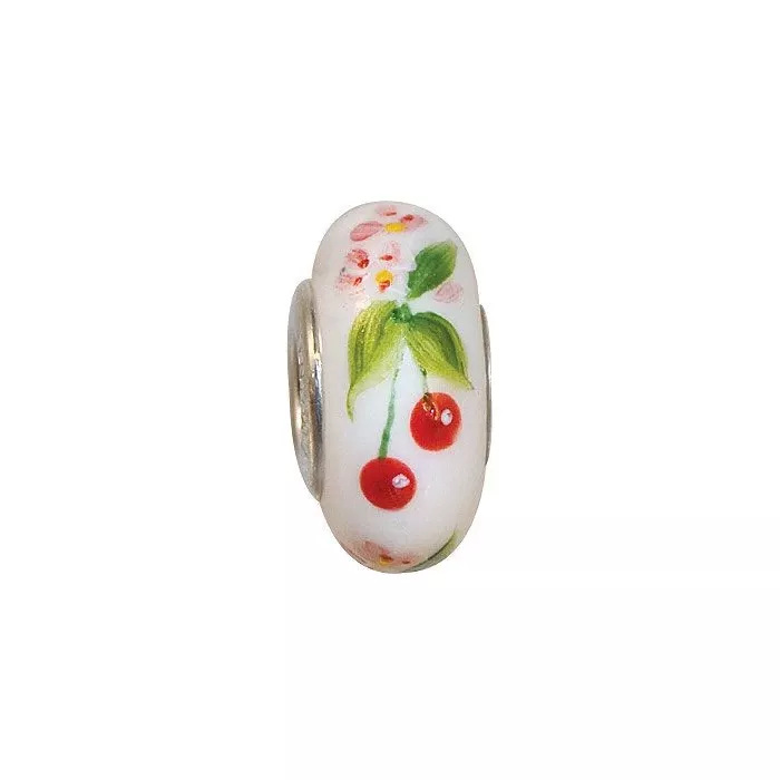Fenton Art Glass Artisan Crafted Bead - Cherries and Blossoms - St. Silver Lined