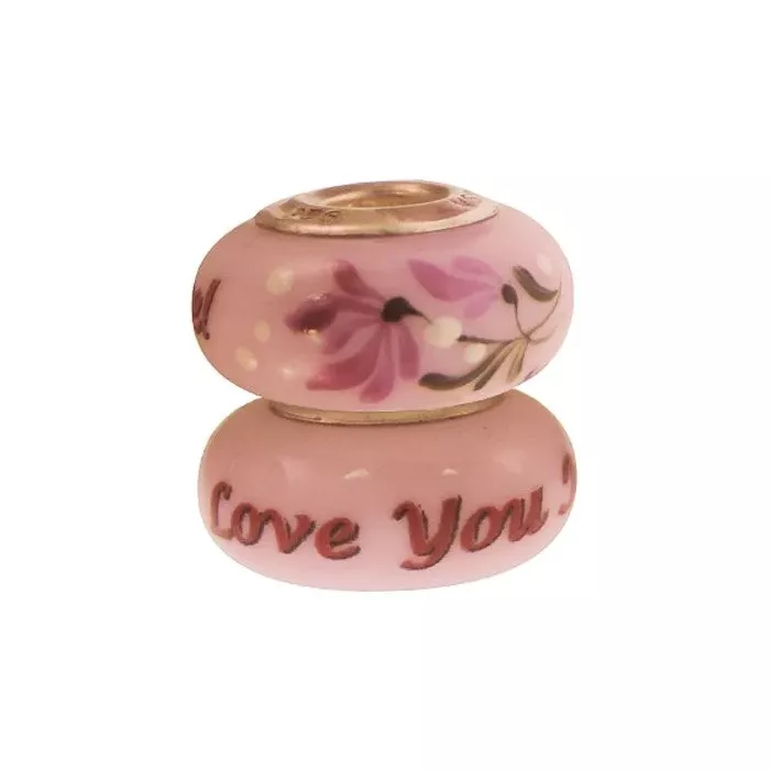 Fenton Art Glass Bead - Love You More - Hand Painted & Sterling Silver Core