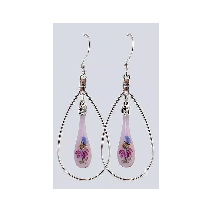 Fenton Art Glass - Hoop Style Teardrop Earrings - Butterfly Blessings
