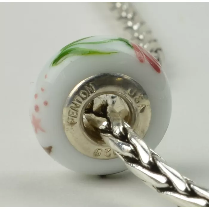 Fenton Art Glass Artisan Crafted Bead - Gamma Phi Beta - Sterling Silver Lined