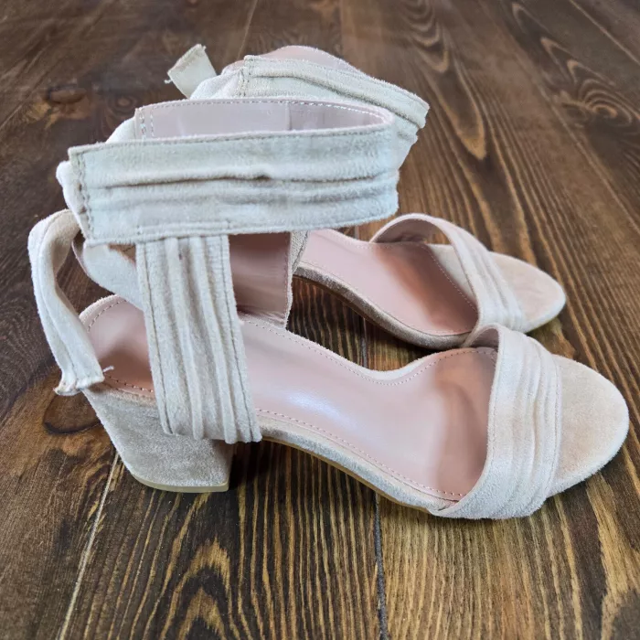 Allegra K Women's Back to College Faux Suede Open Toe Ankle Tie Chunky Sandal