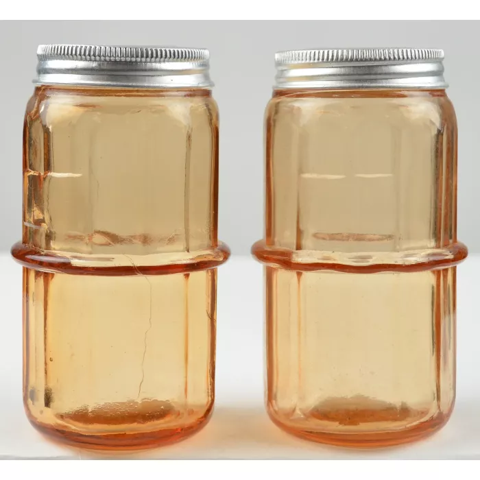 Amber Salt & Pepper Shakers With Black Wire Carrier - 7.75" Tall