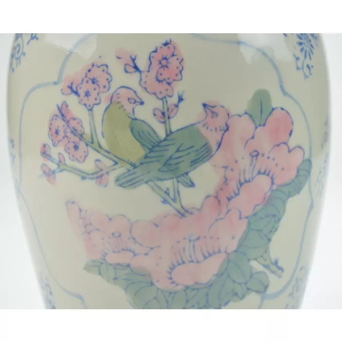Decorative Art Pottery Vase - Flowers & Birds Design - 12" Tall