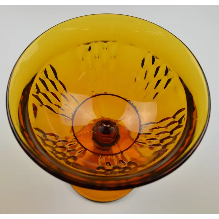 Vintage Amber Glass Compote - 7" Tall