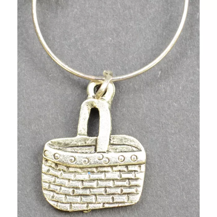 Silver Toned Single Handle Basket Charm - Orange & Clear Beads