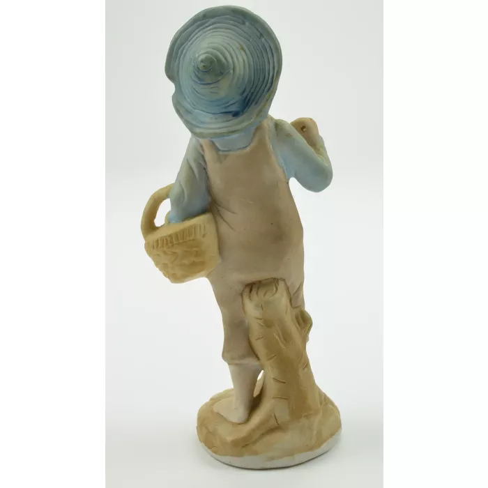 Barefoot Boy With Hat Carrying Basket Ceramic Figurine - 7" Tall