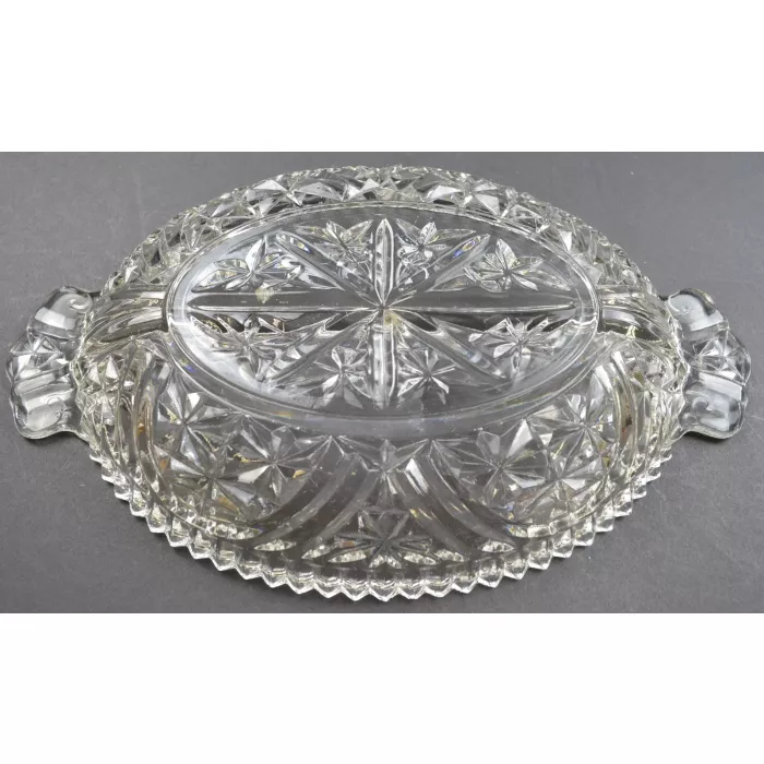 Anchor Hocking Glass - Stars & Bars Pattern - 2 Part Relish Dish