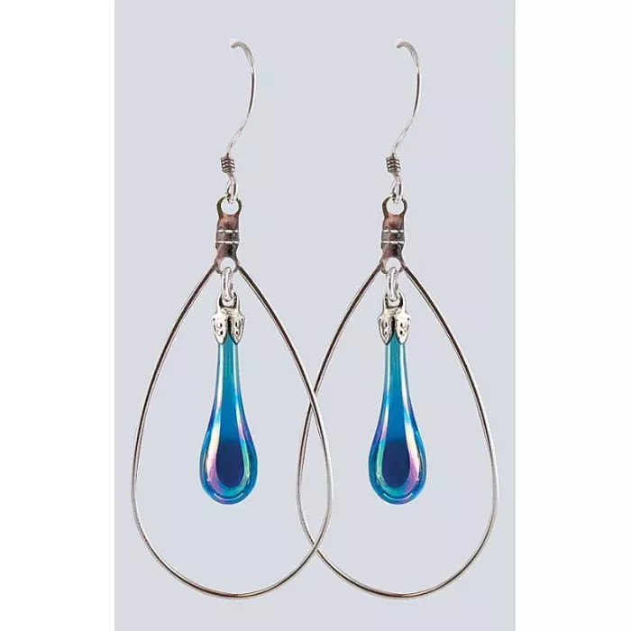 Fenton Art Glass - Hoop Style Teardrop Earrings - Bright Aqua Iridized