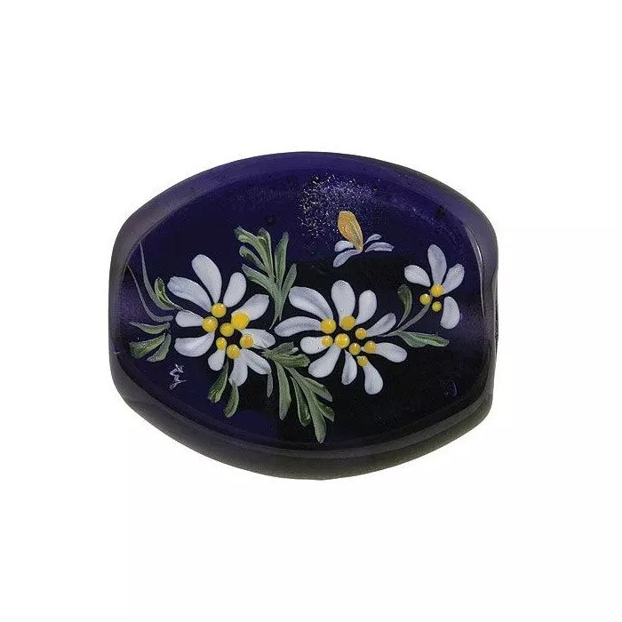 Fenton Artisan Crafted Glass Bead - Daisies by Moonlight - 1.26" Oval