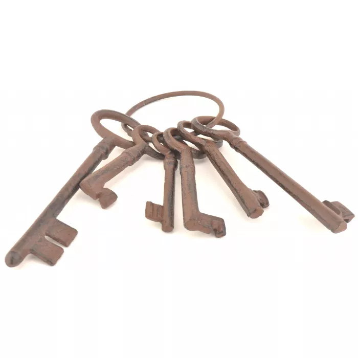 Decorative Cast Iron Jailers Key Ring - 6 Keys