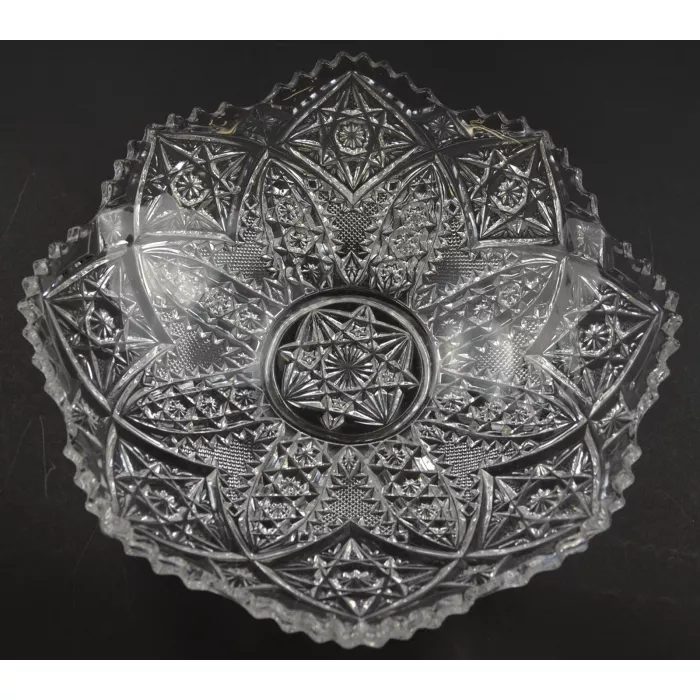 Clear Cut Glass Diamond Pattern Scalloped Bowl - 9.875" Round
