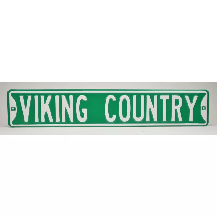 Viking Country Green & White Metal Street Sign