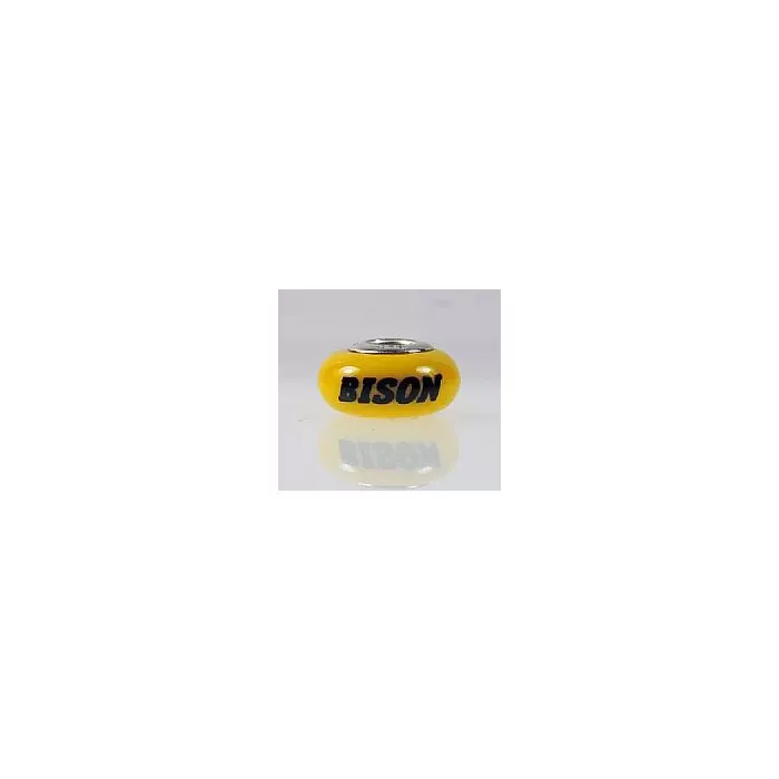 Fenton Yellow Glass Collegiate Bead - North Dakota State - Sterling Silver Lined