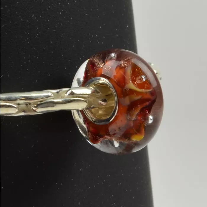 Fenton Art Glass Artisan Crafted Bead - Canyon Sunrise - Sterling Silver Lined