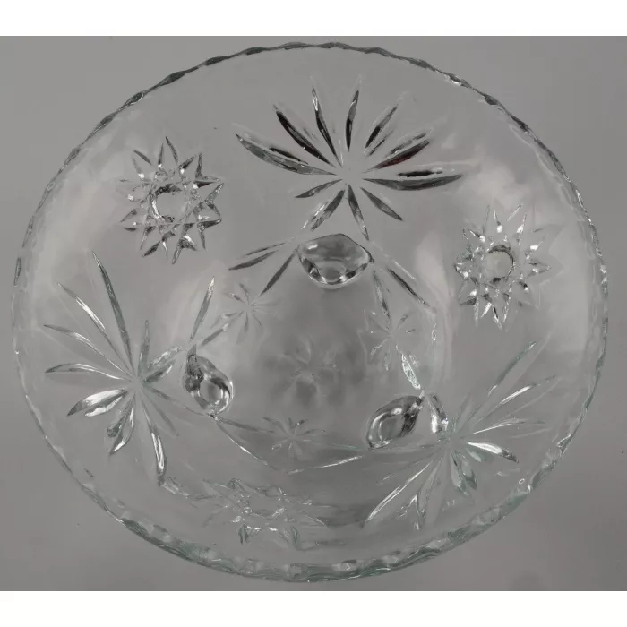Anchor Hocking - Prescut Clear Pattern - 3 Footed Glass Bowl - 7" Round