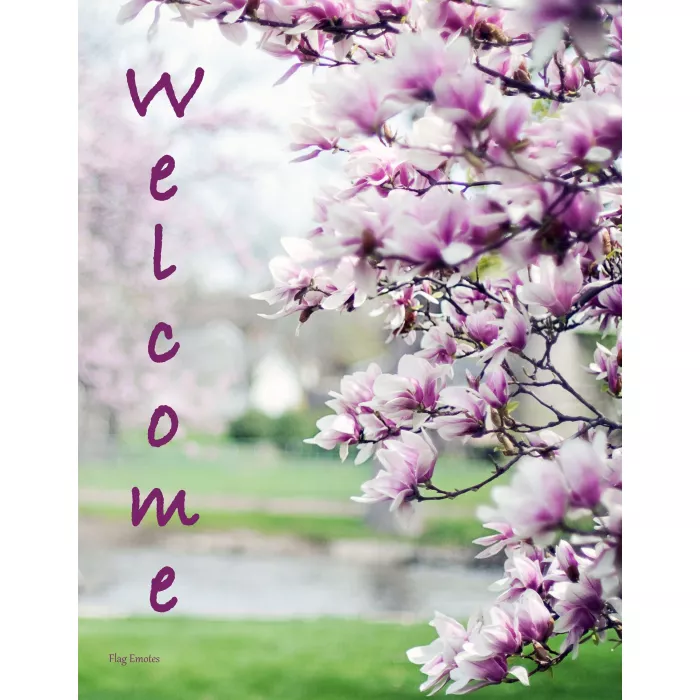 Flag Emotes - Double Sided Garden Flag - Pink Dogwood Tree Welcome