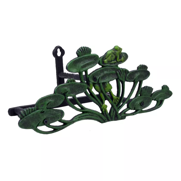 Garden Hose Holder - Frogs On Lily Pads - Cast Iron - 13.75" Long