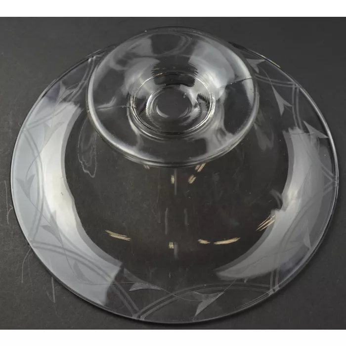 Clear Etched Glass Footed Bowl - 10" Round