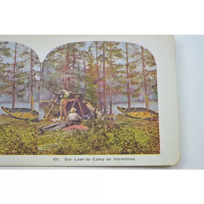 Antique Stereoview - No. 431 - Our Lean-To Camp On Vermillion